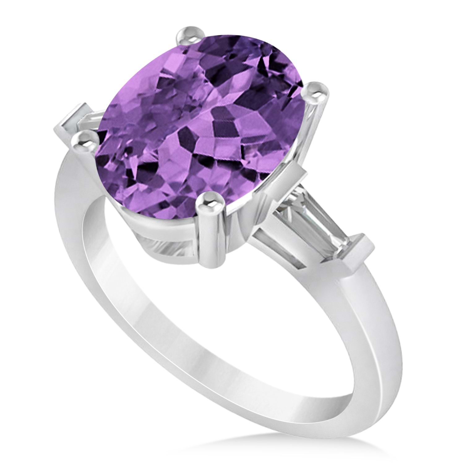 Oval & Baguette Cut Amethyst Engagement Ring 14k White Gold (3.30ct)