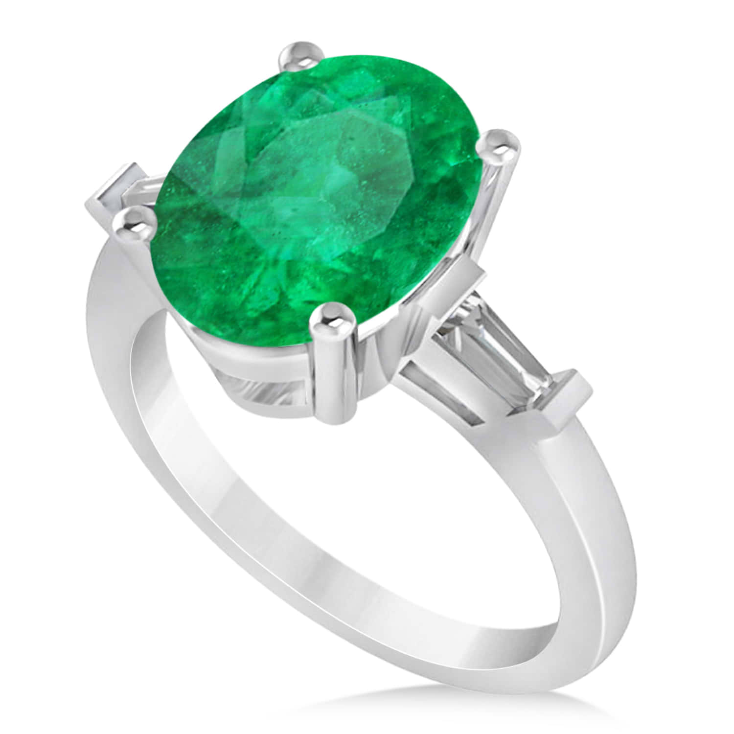 Oval & Baguette Cut Emerald Engagement Ring 14k White Gold (3.30ct)