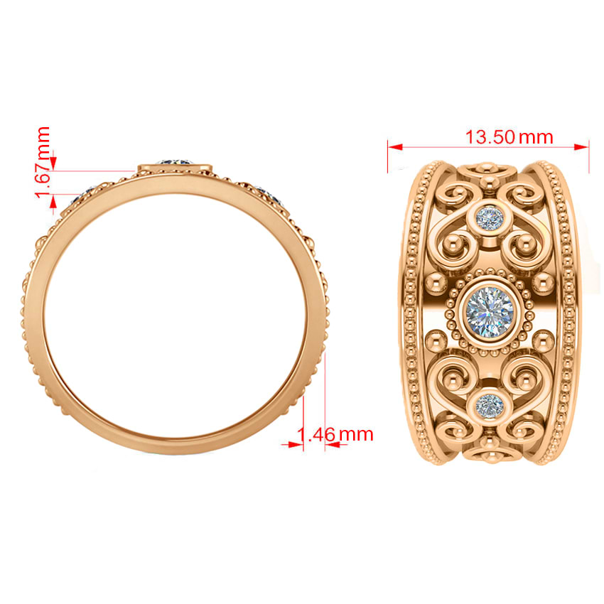 Diamond Swirl Bezel Set Byzantine Ring 14k Rose Gold (0.21ct)