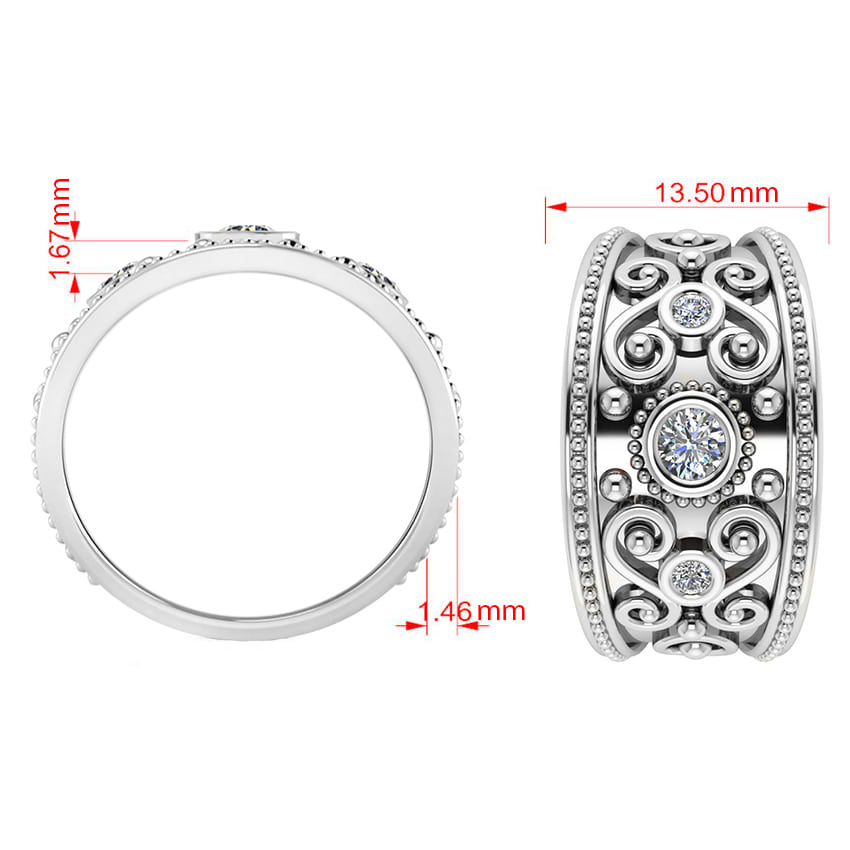 Diamond Swirl Bezel Set Byzantine Ring 14k White Gold (0.21ct)