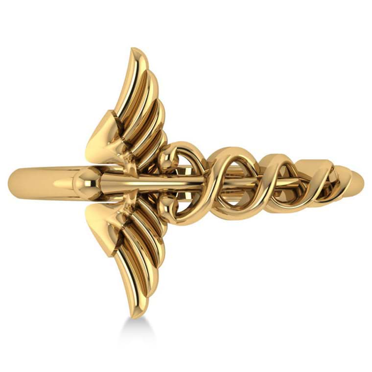 Caduceus Medical Symbol Novelty Ladies Ring 14k Yellow Gold