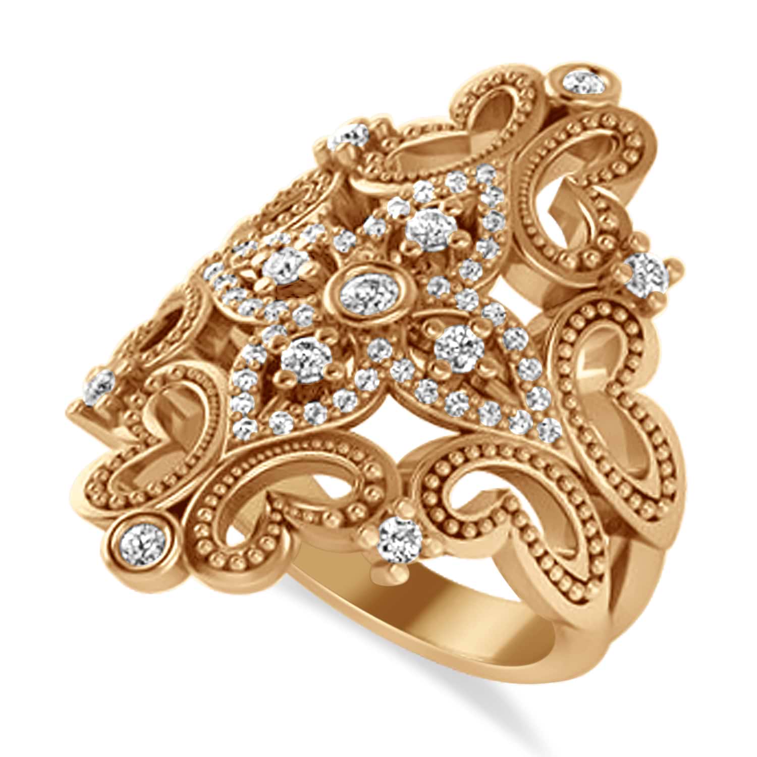 Ladies Diamond Antique Novelty Cigar Ring 14k Rose Gold (0.44 ctw)