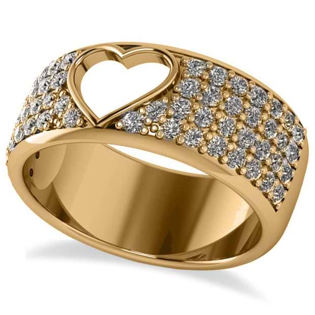 Open Heart Wide Band Pave Diamond Ring 14k Yellow Gold (1.00ct)