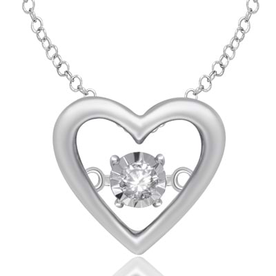 Dancing Diamonds Heart Necklace & Chain in Sterling Silver 0.05ct
