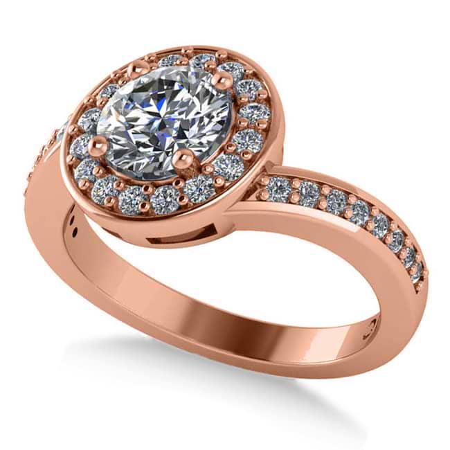 Round Diamond Halo Engagement Ring 14k Rose Gold (1.40ct)