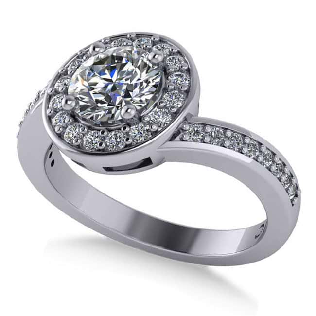 Round Diamond Halo Engagement Ring 14k White Gold (1.40ct)