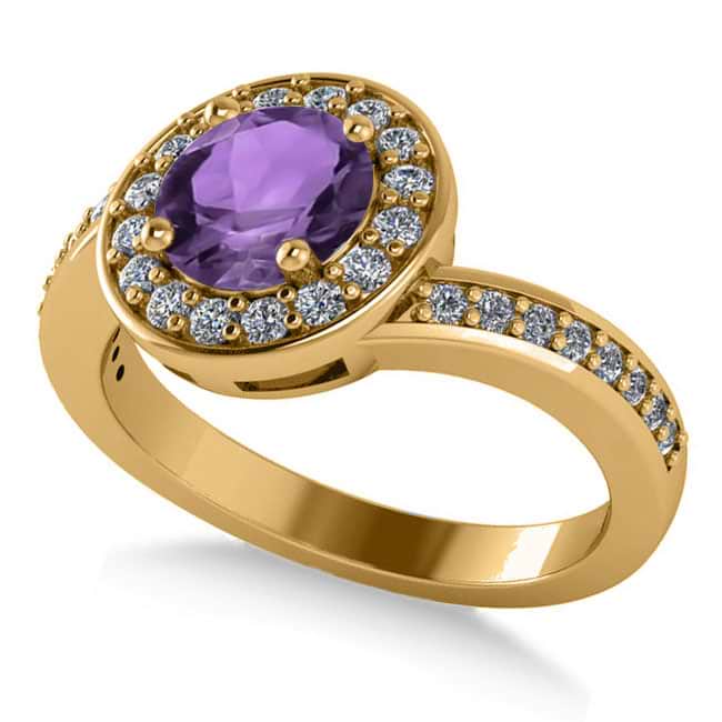 Round Amethyst Halo Engagement Ring 14k Yellow Gold (1.40ct)