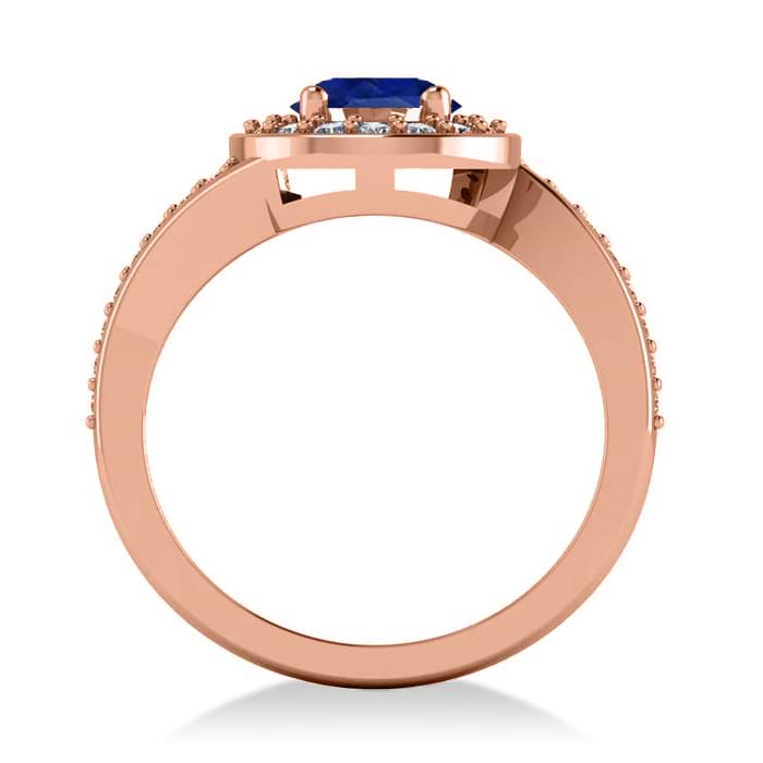 Round Blue Sapphire Halo Engagement Ring 14k Rose Gold (1.40ct)