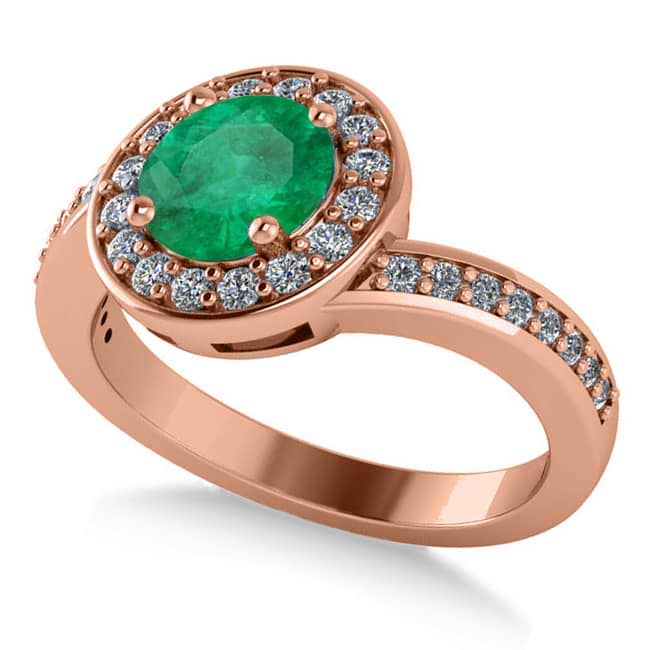 Round Emerald Halo Engagement Ring 14k Rose Gold (1.40ct)