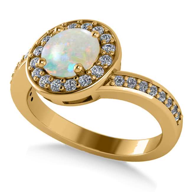 Round Opal Halo Engagement Ring 14k Yellow Gold (1.40ct)