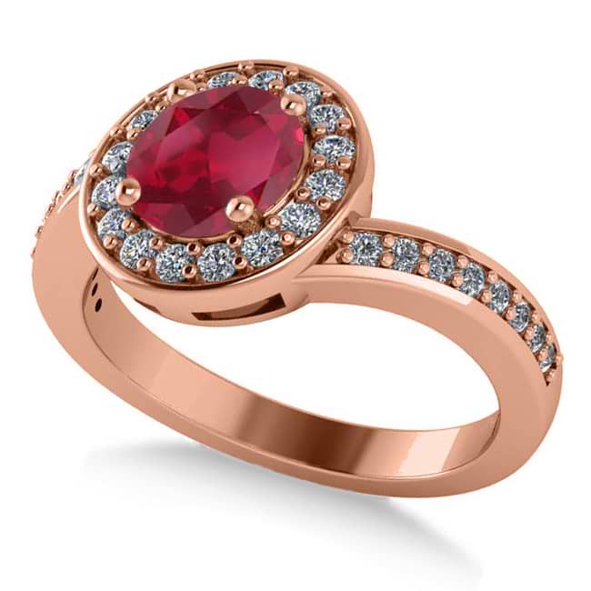 Round Ruby Halo Engagement Ring 14k Rose Gold (1.40ct)