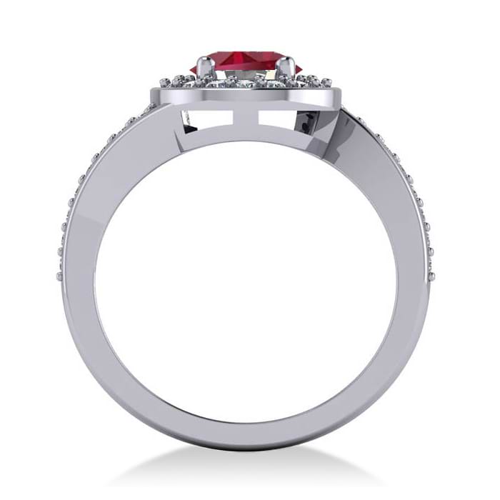 Round Ruby Halo Engagement Ring 14k White Gold (1.40ct)