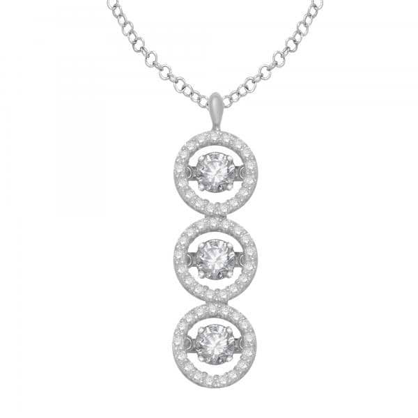 Three Circle Pendant with Dancing Diamonds 14k White Gold 0.50ct