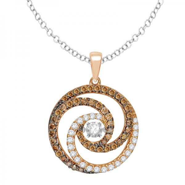 Women's White & Brown Diamond Circle Necklace 14K R. Gold 1.10ctw