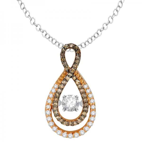 Women's White & Brown Diamond Infinity Necklace 14k Rose Gold 0.40ctw