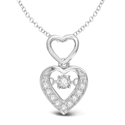 Women's Double Heart Diamond Necklace Sterling Silver 0.10ct