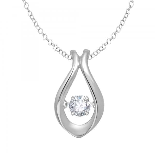 Open Teardrop Necklace w/ Dancing Diamond Center 14k White Gold 0.16ctw