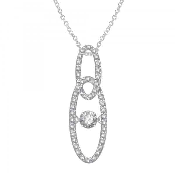 Women's Double Oval Shape Diamond Necklace 14k White Gold 0.33ctw