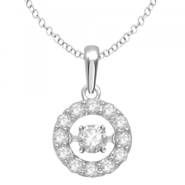 Circle Diamond Necklace w/ Dancing Center Stone 14k White Gold 0.33ctw