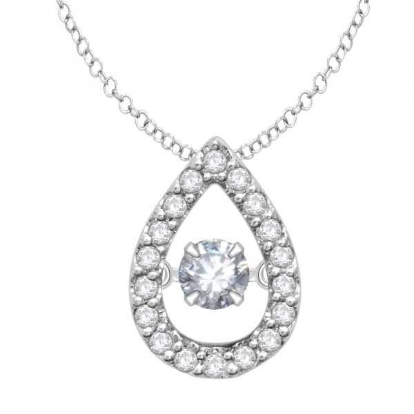 Pear Shaped Diamond Necklace w/ Dancing Center 14k White Gold 0.25ctw