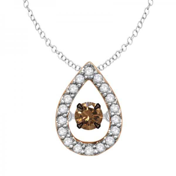 Pear Shape Diamond Necklace w/ Brown Dancing Center 14k Rose Gold 0.25ct