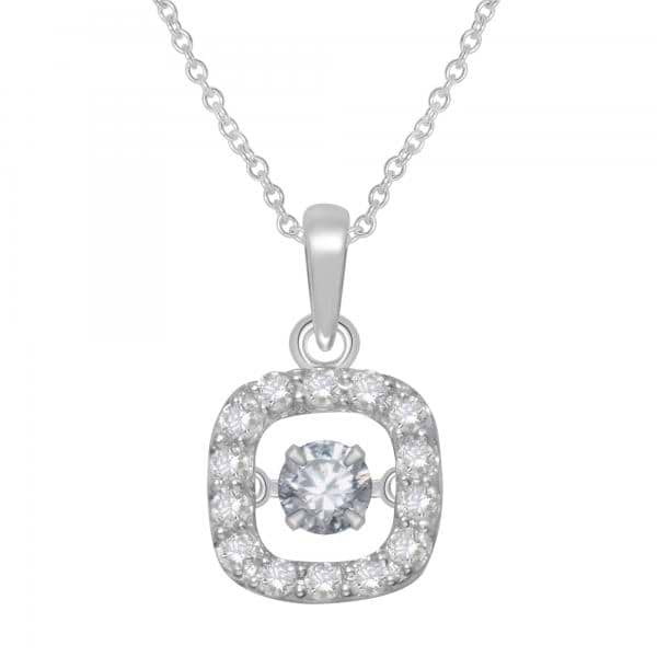 Cushion Shaped Diamond Necklace w/ Dancing Center 14k White Gold 0.37ctw