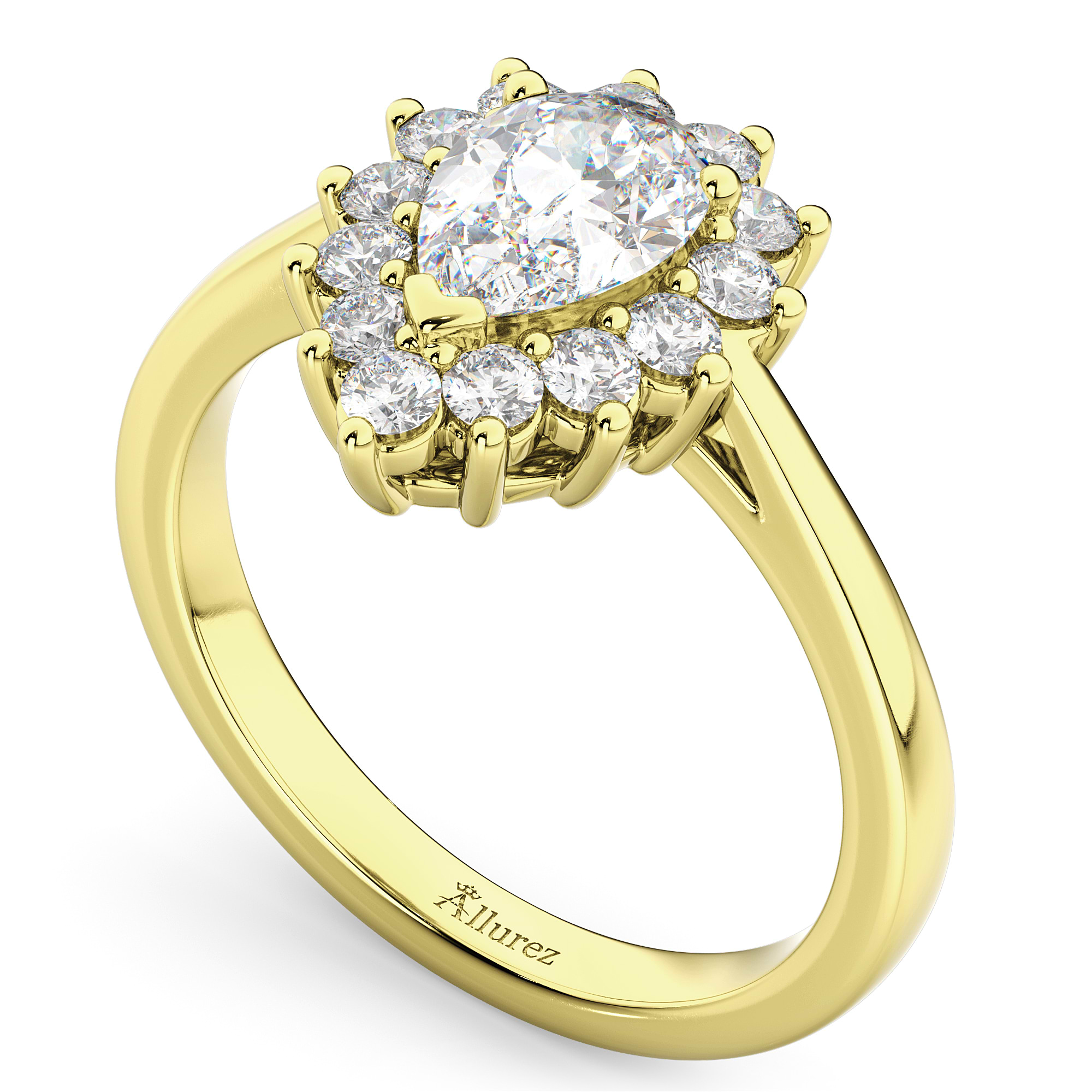 Halo Pear Shaped Diamond Engagement Ring 14k Yellow Gold (1.12ct)