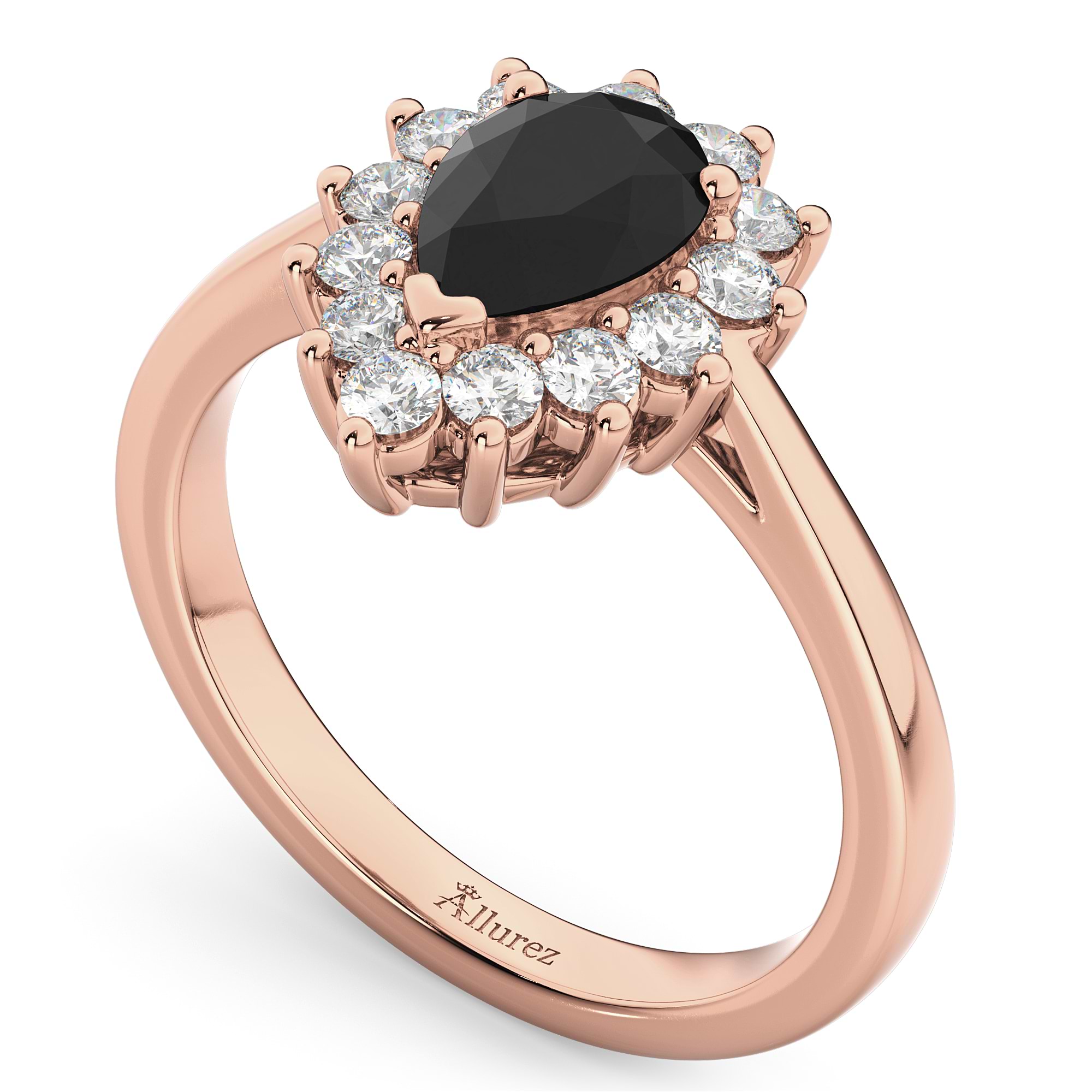 Halo Pear Shape Black Diamond Engagement Ring 14k Rose Gold (1.12ct)