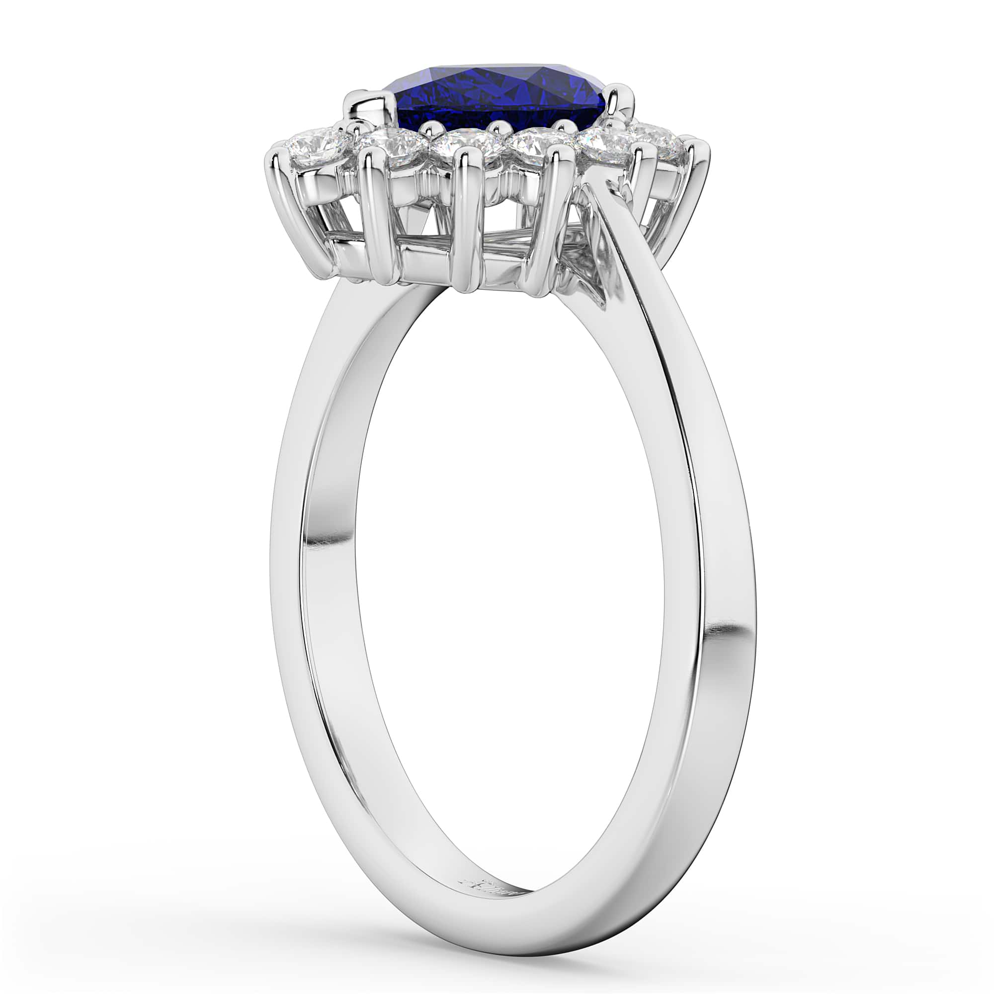 Halo Blue Sapphire & Diamond Floral Pear Shaped Fashion Ring 14k White Gold (1.27ct)