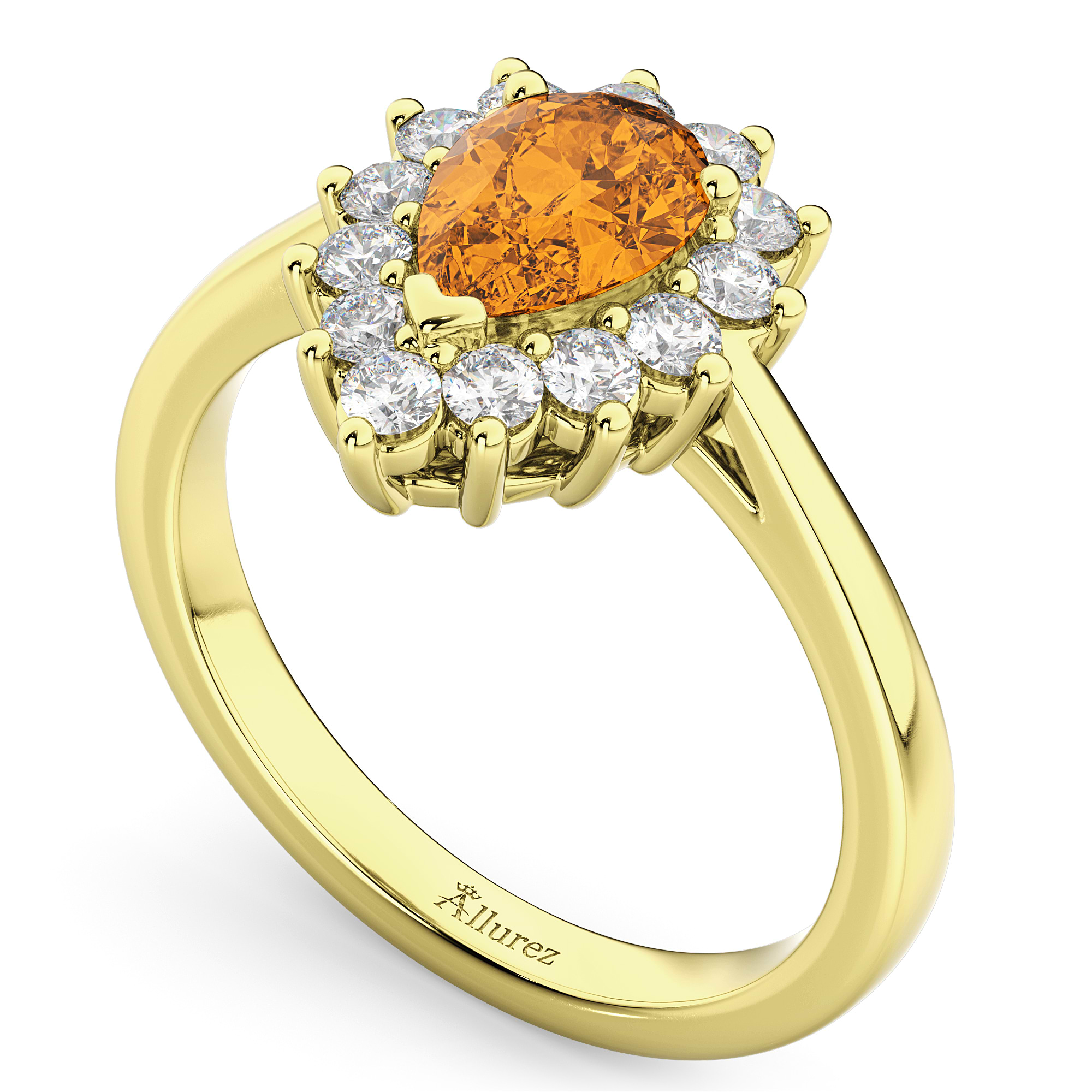 Halo Citrine & Diamond Floral Pear Shaped Fashion Ring 14k Yellow Gold (1.07ct)