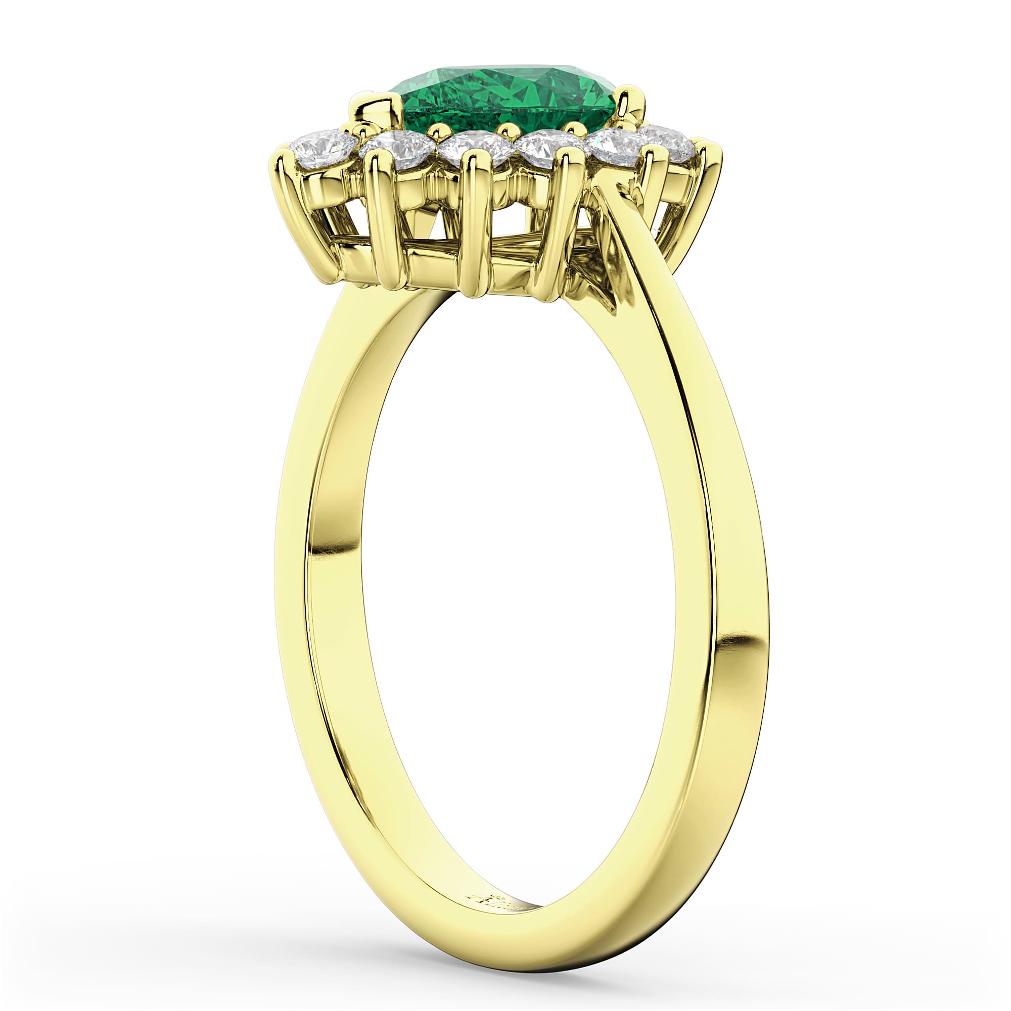 Halo Emerald & Diamond Floral Pear Shaped Fashion Ring 14k Yellow Gold (1.12ct)
