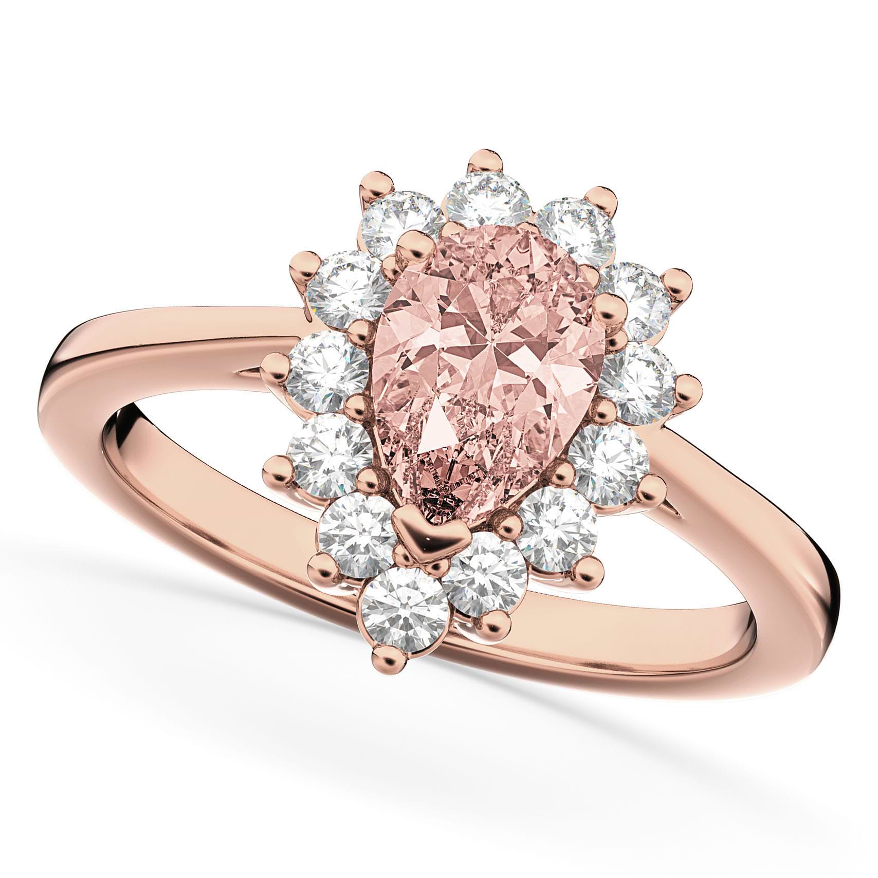 Halo Morganite & Diamond Floral Pear Shaped Fashion Ring 14k Rose Gold (1.07ct)