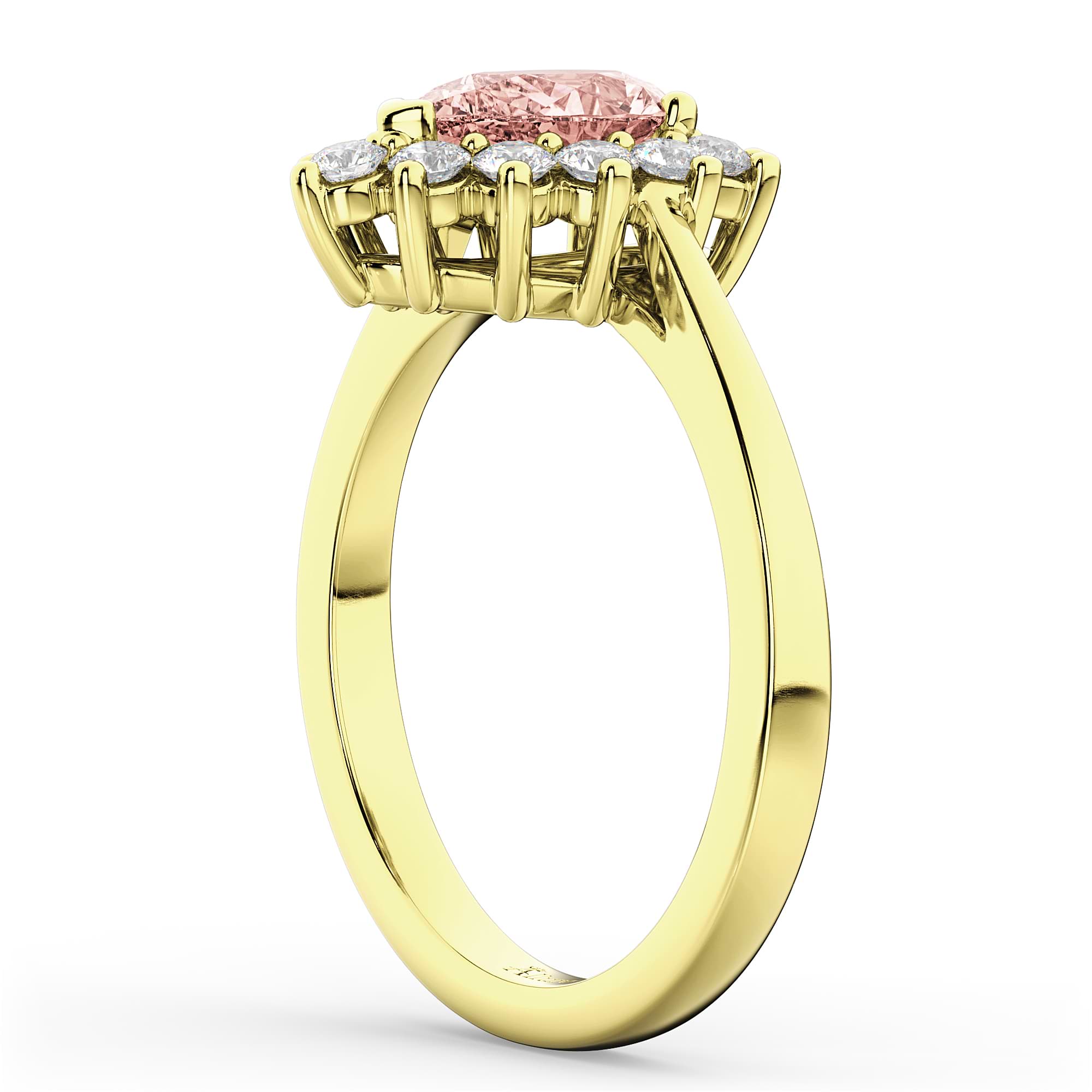 Halo Morganite & Diamond Floral Pear Shaped Fashion Ring 14k Yellow Gold (1.07ct)