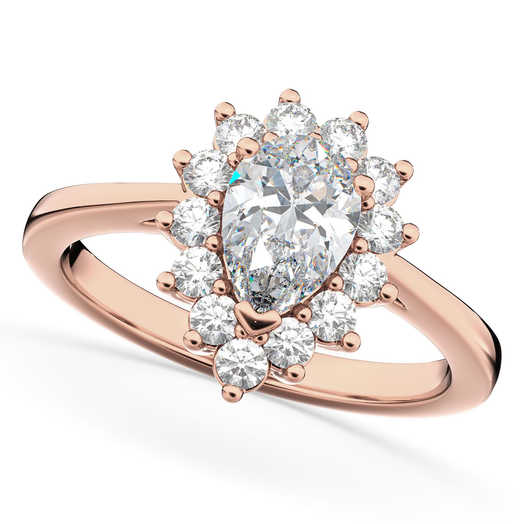 Halo Moissanite & Diamond Floral Pear Shaped Fashion Ring 14k Rose Gold (1.11ct)