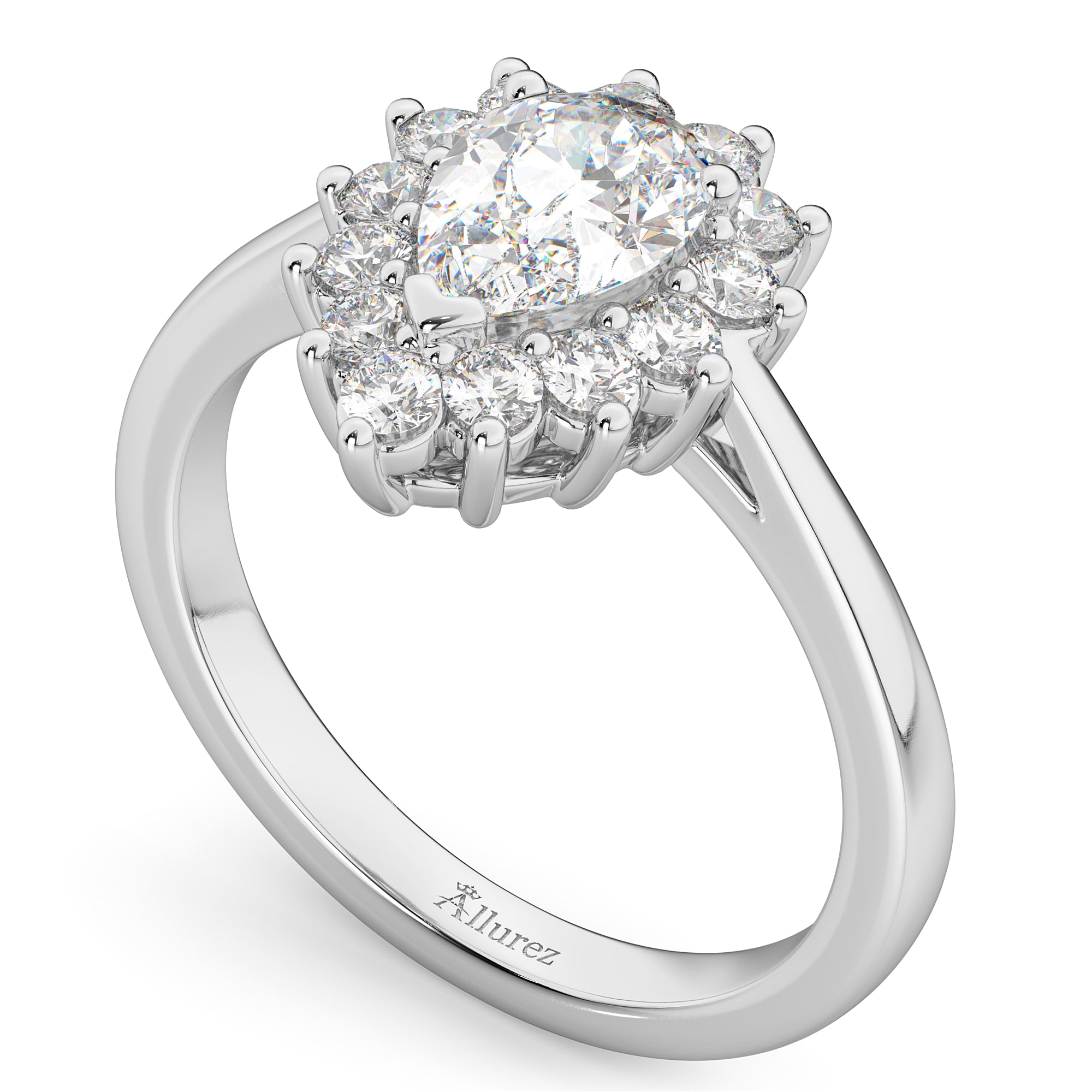 Halo Moissanite & Diamond Floral Pear Shaped Fashion Ring 14k White Gold (1.11ct)