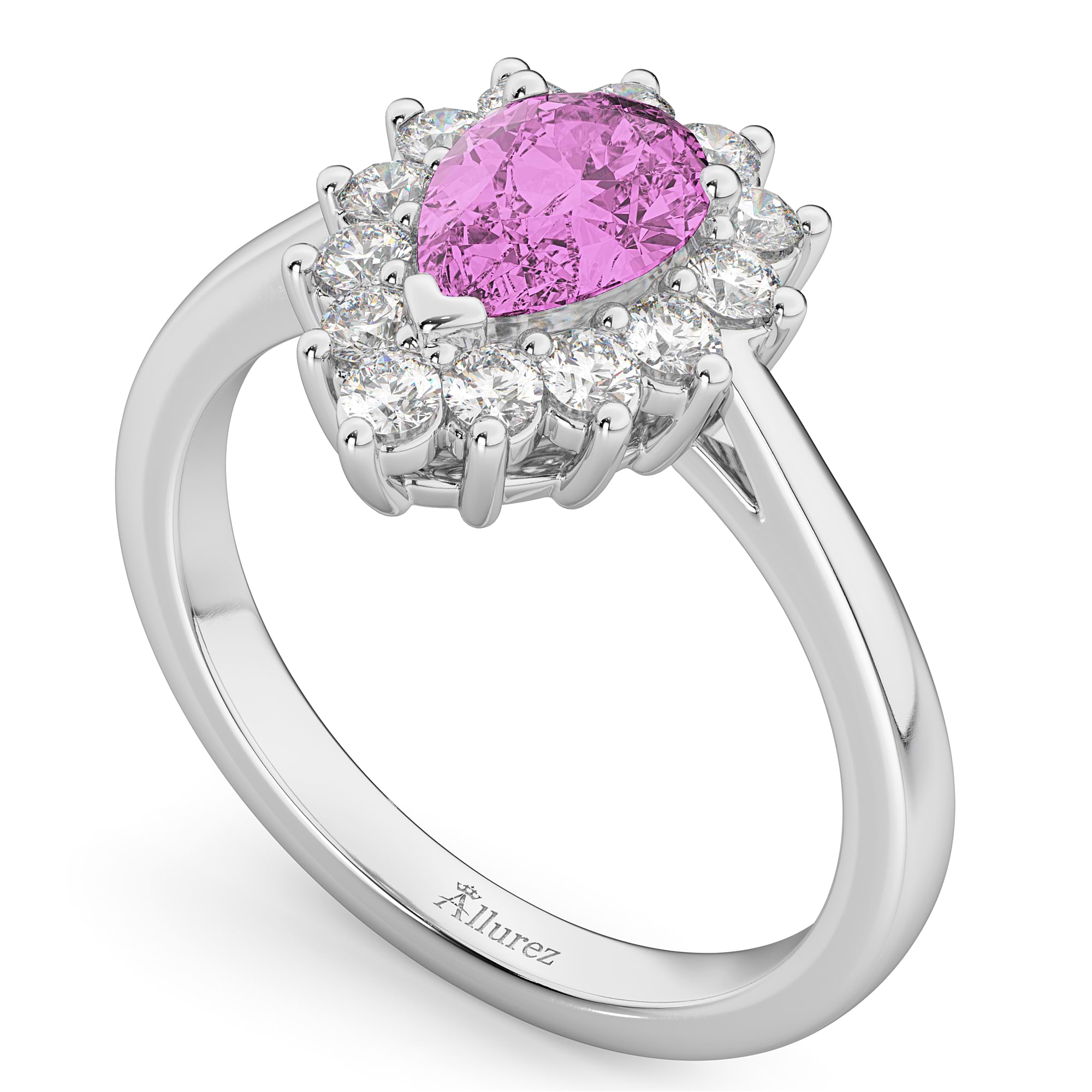 Halo Pink Sapphire & Diamond Floral Pear Shaped Fashion Ring 14k White Gold (1.27ct)