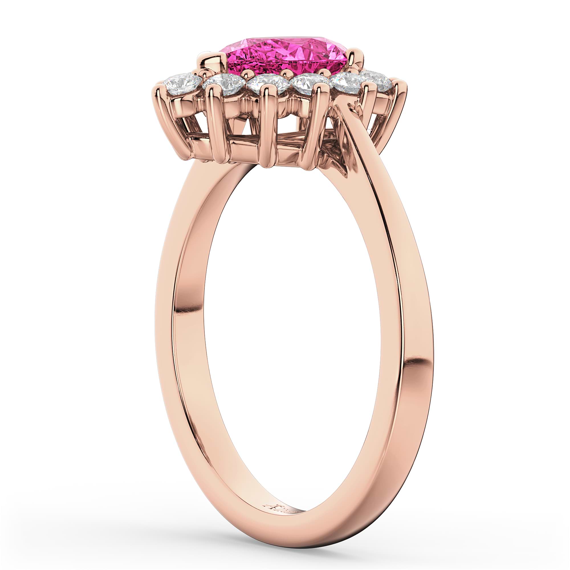 Halo Pink Tourmaline & Diamond Floral Pear Shaped Fashion Ring 14k Rose Gold (1.02ct)