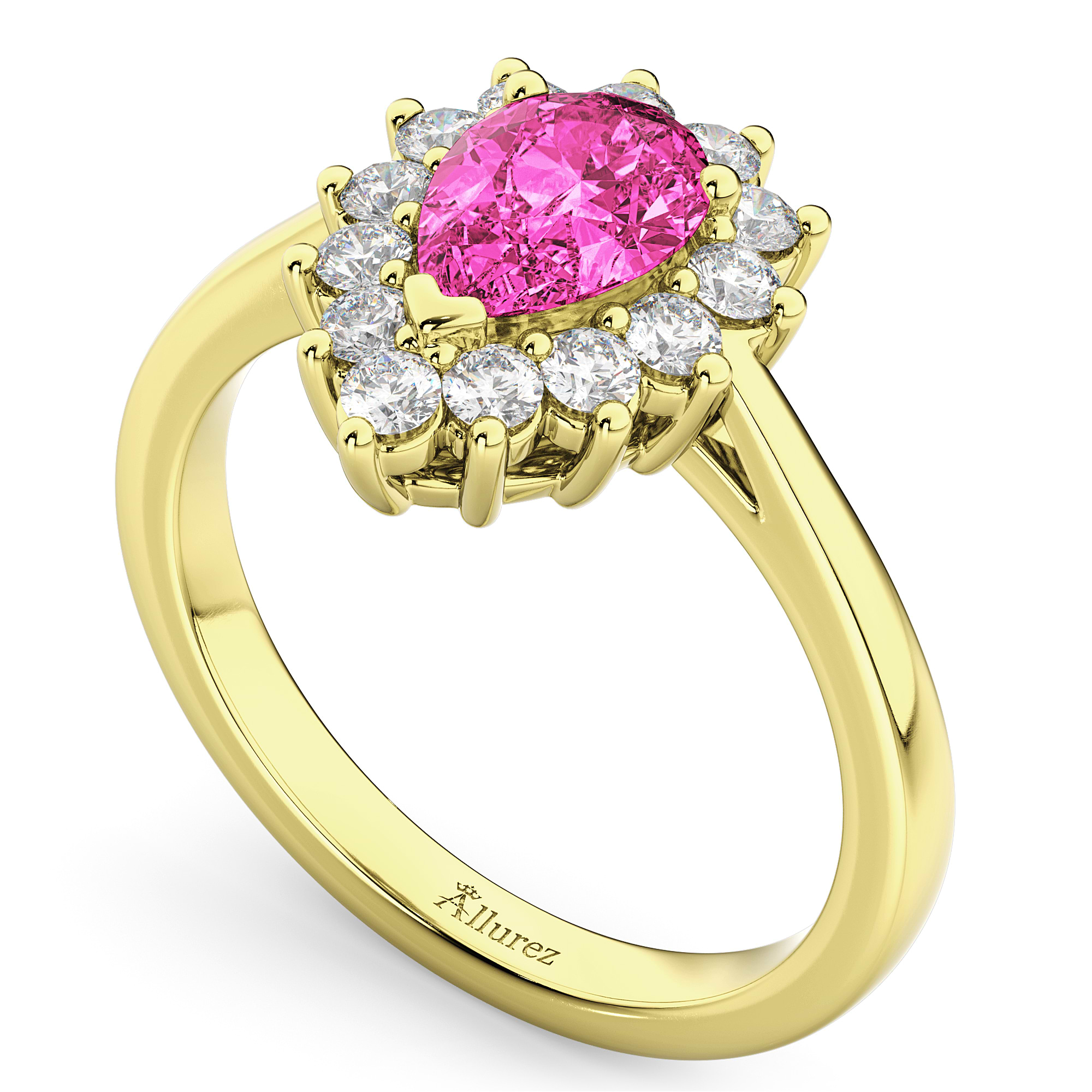 Halo Pink Tourmaline & Diamond Floral Pear Shaped Fashion Ring 14k Yellow Gold (1.02ct)