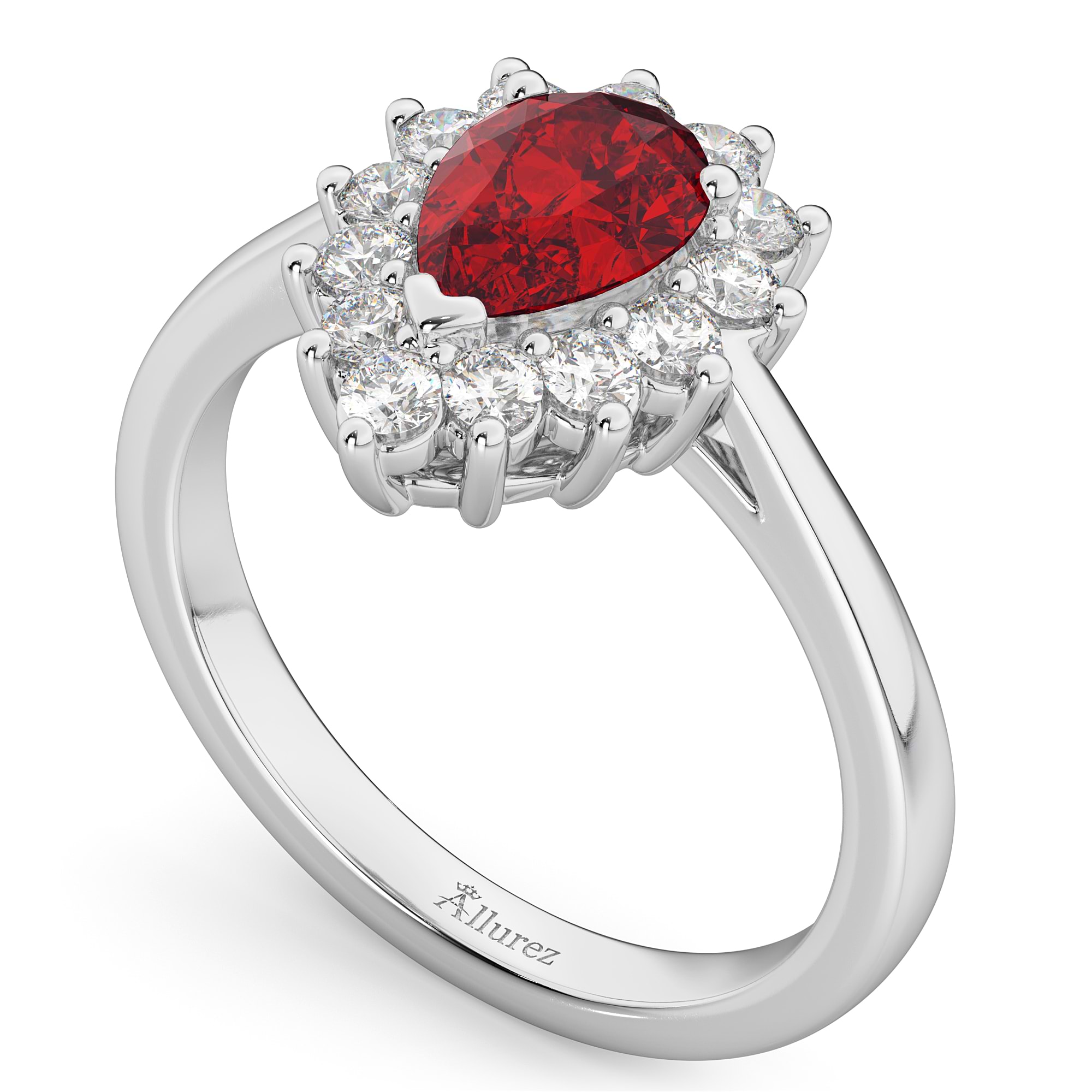 Halo Ruby & Diamond Floral Pear Shaped Fashion Ring 14k White Gold (1.27ct)