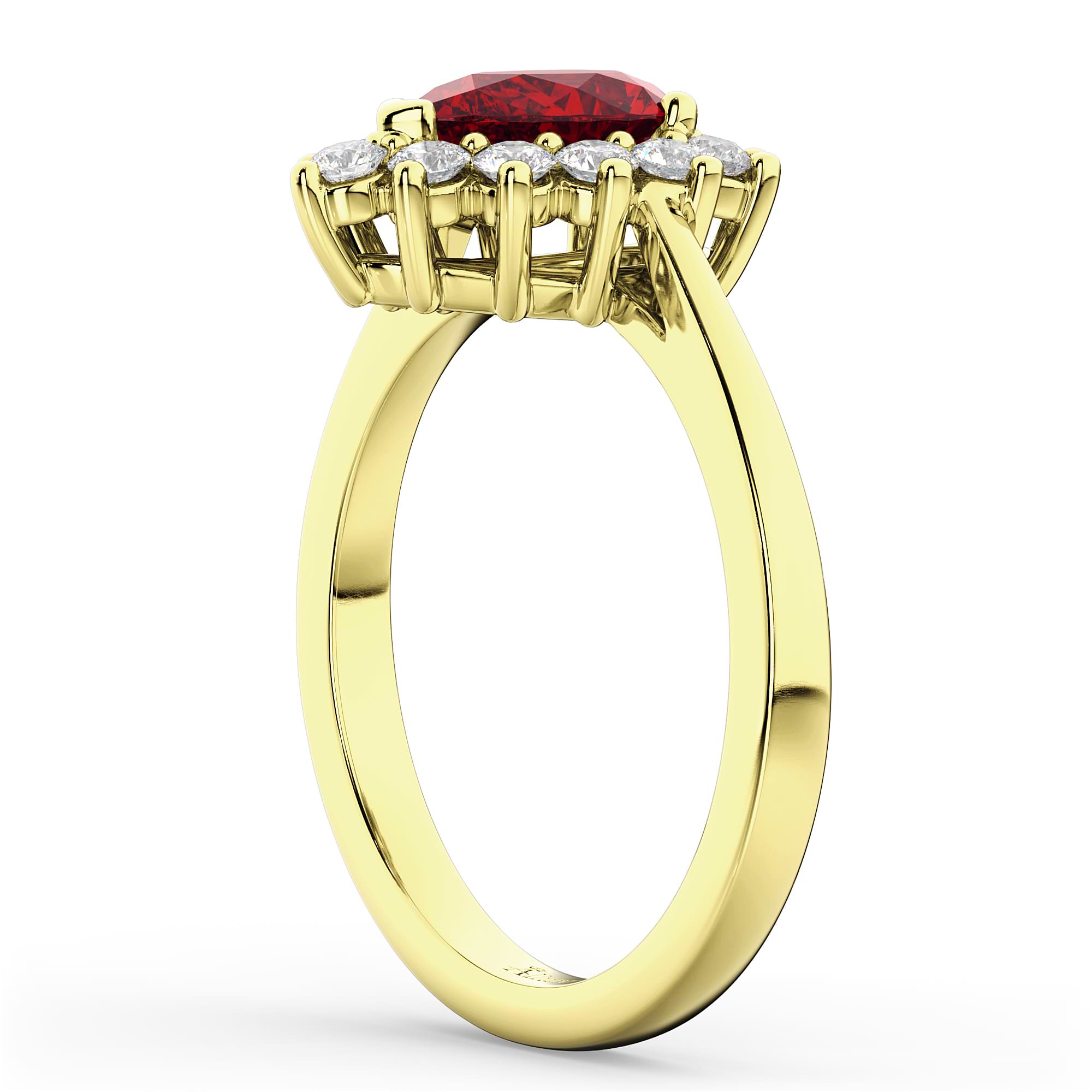Halo Ruby & Diamond Floral Pear Shaped Fashion Ring 14k Yellow Gold (1.27ct)