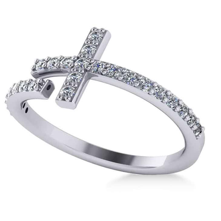 Curved Cross Diamond Fashion Ring 14k White Gold (0.36ct)