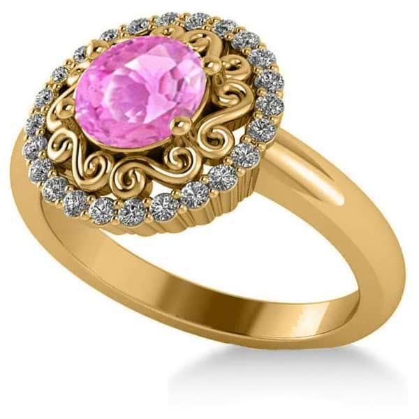 Pink Sapphire & Diamond Halo Engagement Ring 14k Yellow Gold (1.24ct)