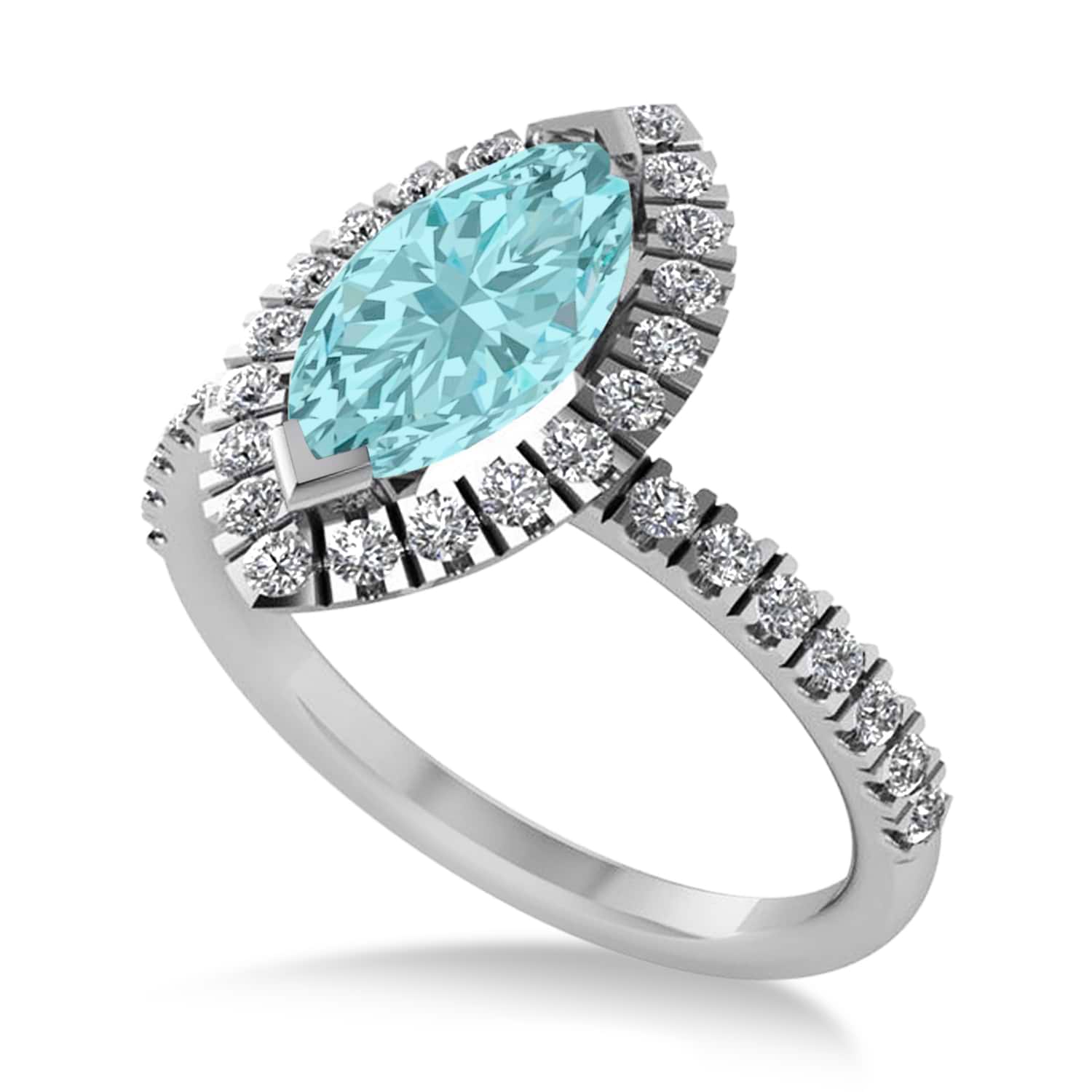 Aquamarine & Diamond Marquise Halo Engagement Ring 14k White Gold (1.84ct)