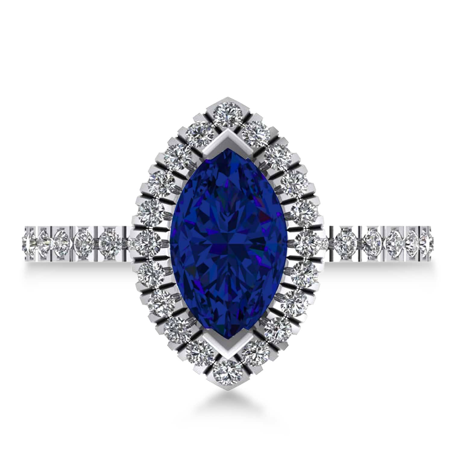 Blue Sapphire & Diamond Marquise Halo Engagement Ring 14k White Gold (1.84ct)