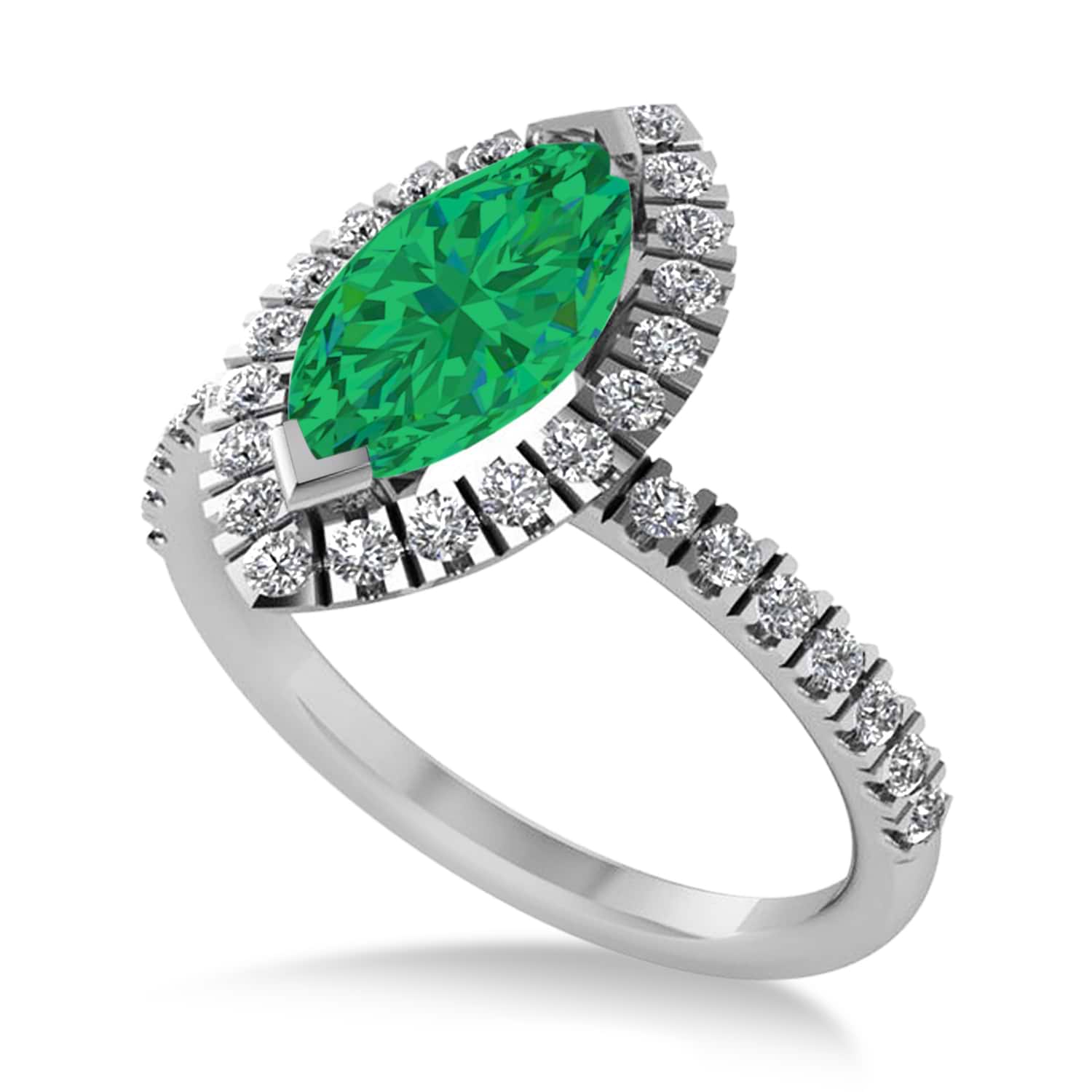 Emerald & Diamond Marquise Halo Engagement Ring 14k White Gold (1.84ct)