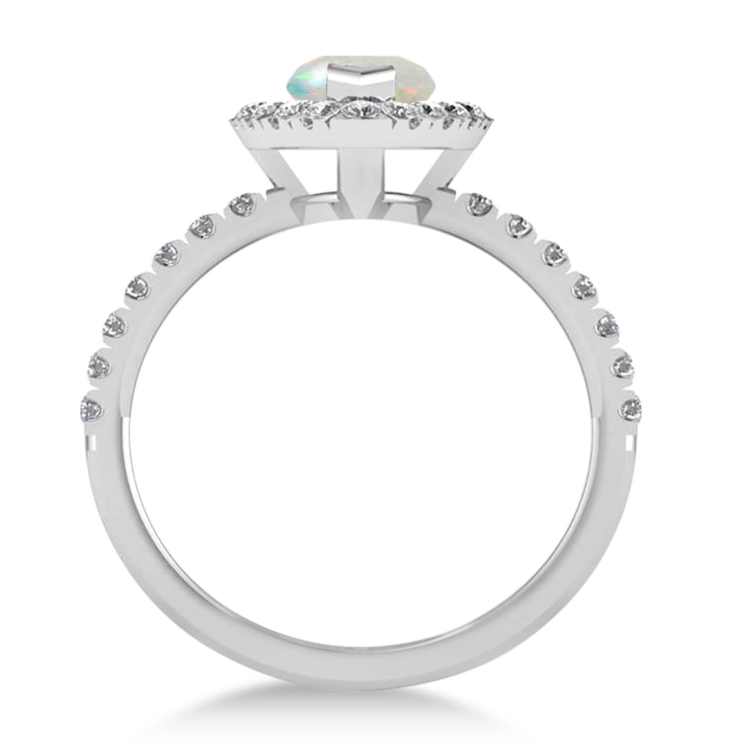 Opal & Diamond Marquise Halo Engagement Ring 14k White Gold (1.84ct)