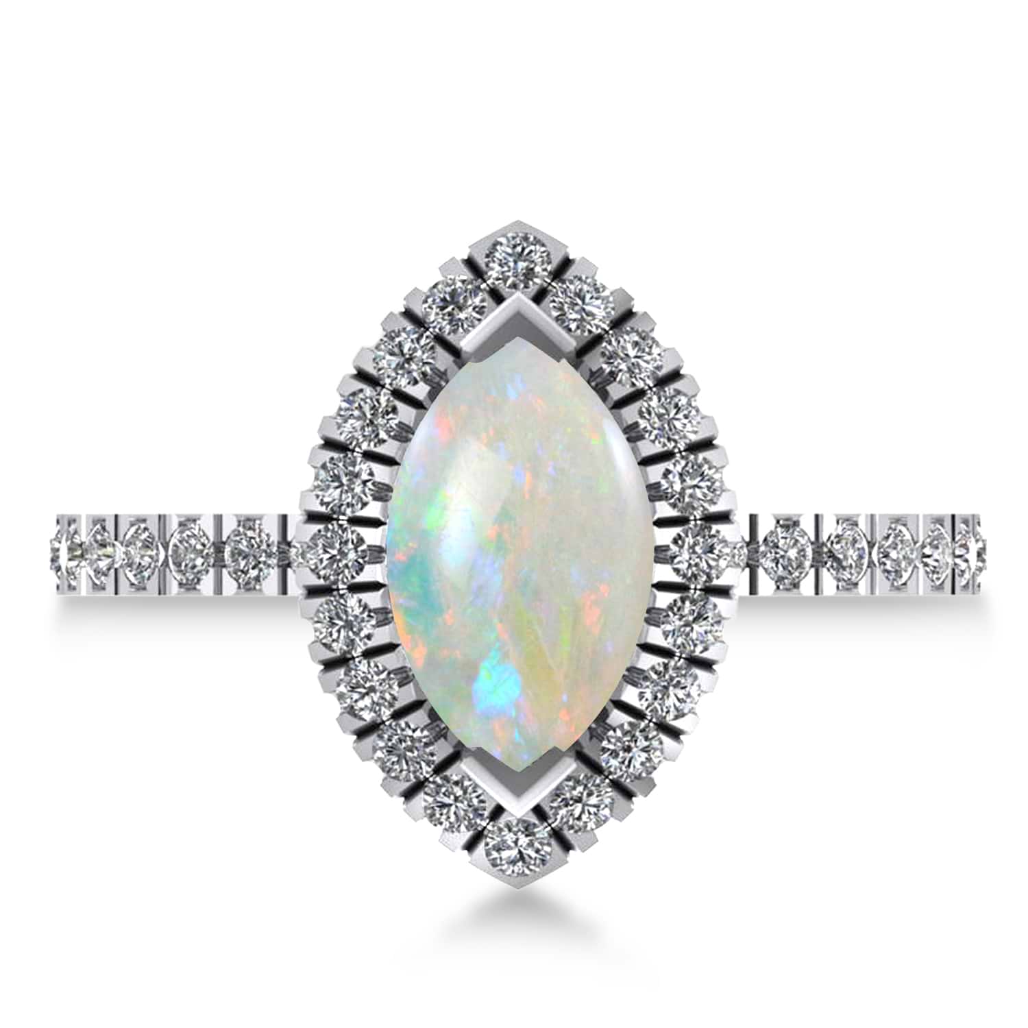 Opal & Diamond Marquise Halo Engagement Ring 14k White Gold (1.84ct)