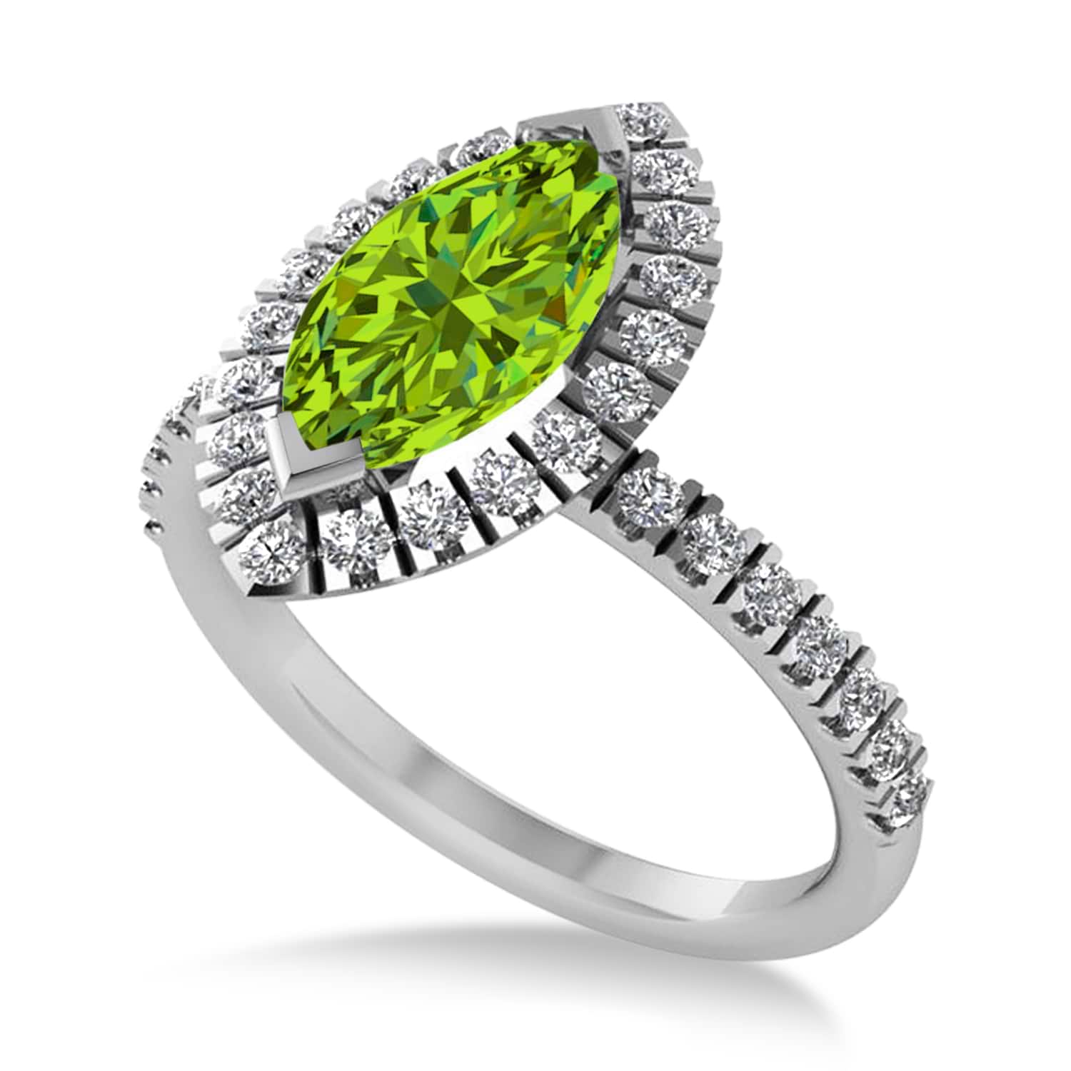 Peridot & Diamond Marquise Halo Engagement Ring 14k White Gold (1.84ct)