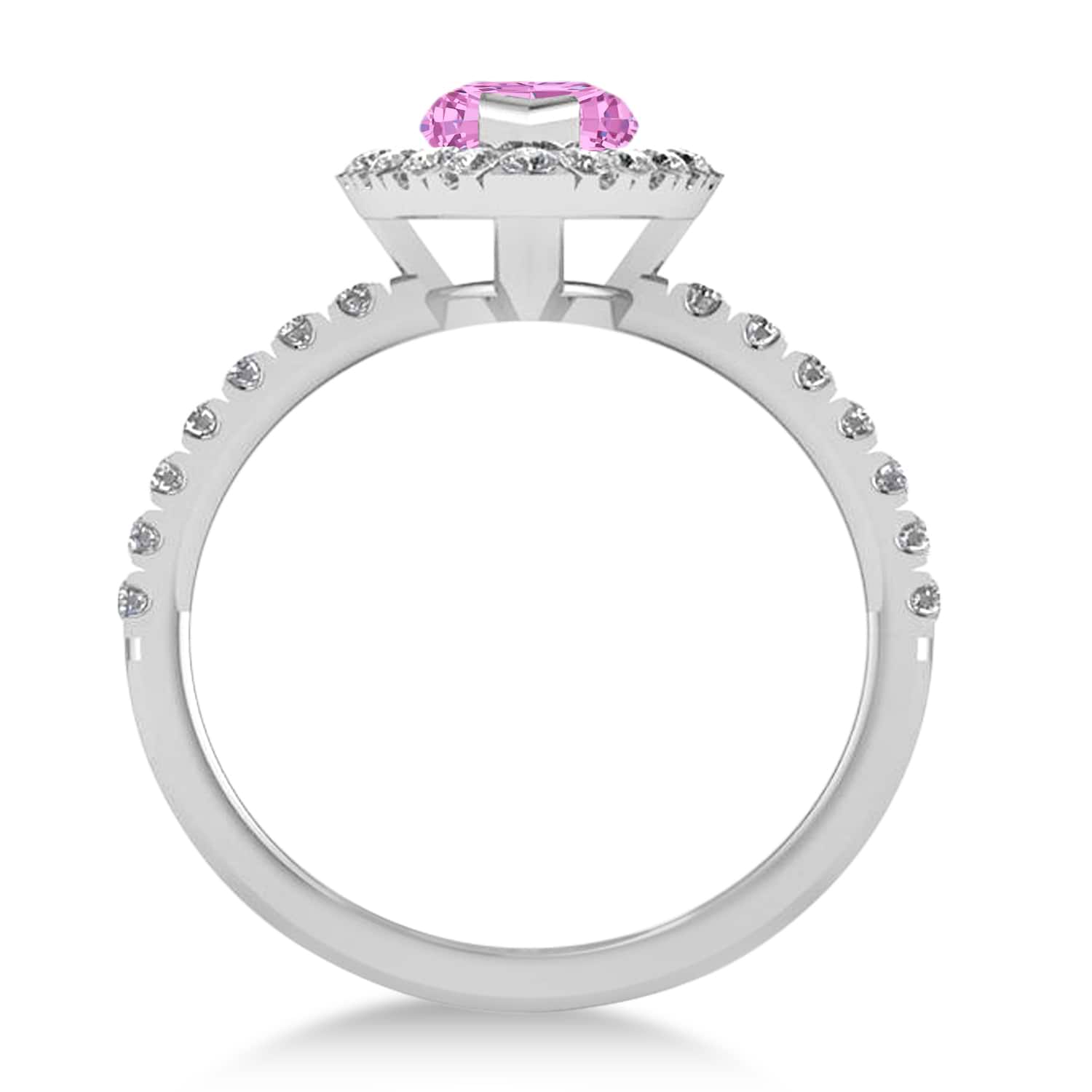 Pink Sapphire & Diamond Marquise Halo Engagement Ring 14k White Gold (1.84ct)