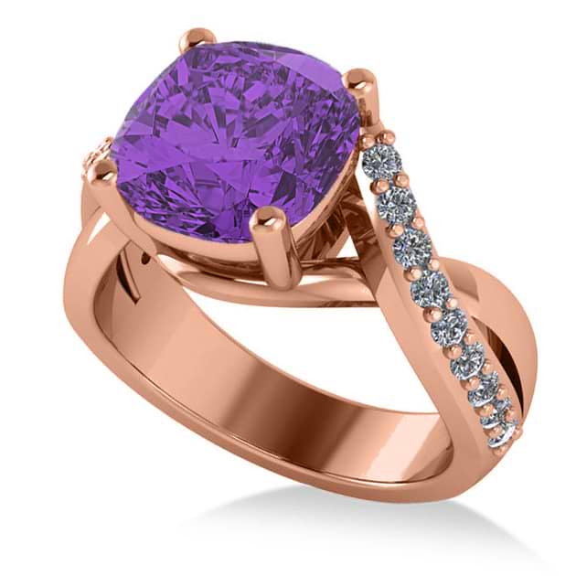 Twisted Cushion Amethyst Engagement Ring 14k Rose Gold (4.16ct)
